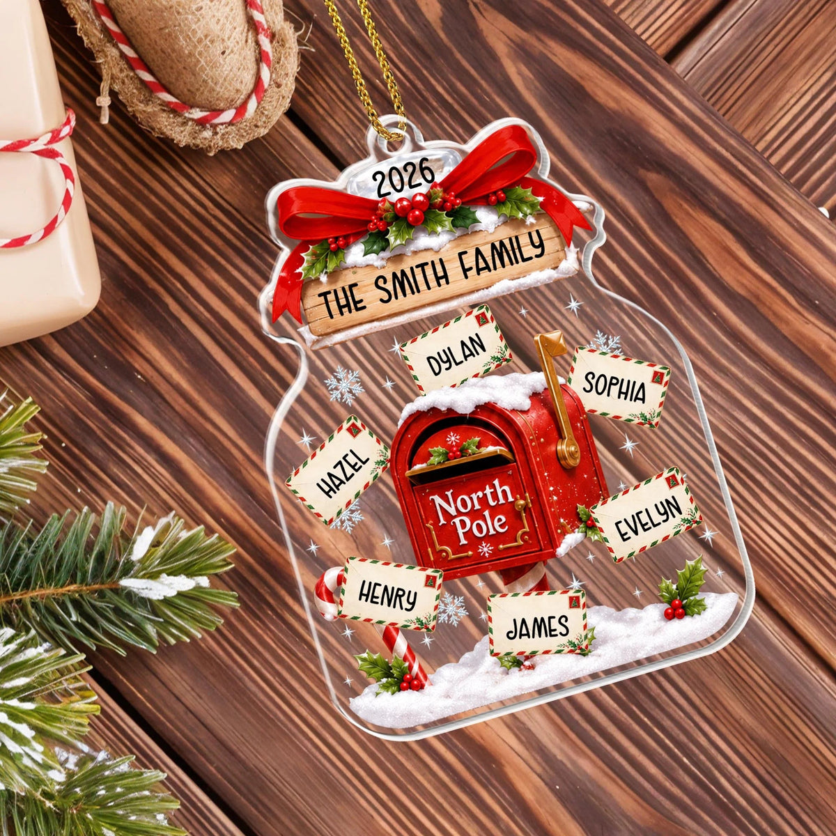 Our Family North Pole Mailbox Personalized Acrylic Christmas Ornament - Family Holiday Keepsake