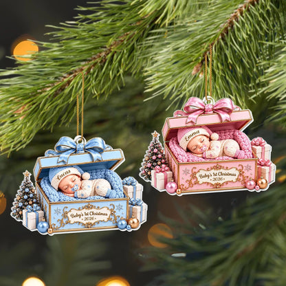 Baby's 1st Christmas Sleeping Baby in Gift Box - Personalized Acrylic Ornament for Newborn Keepsake