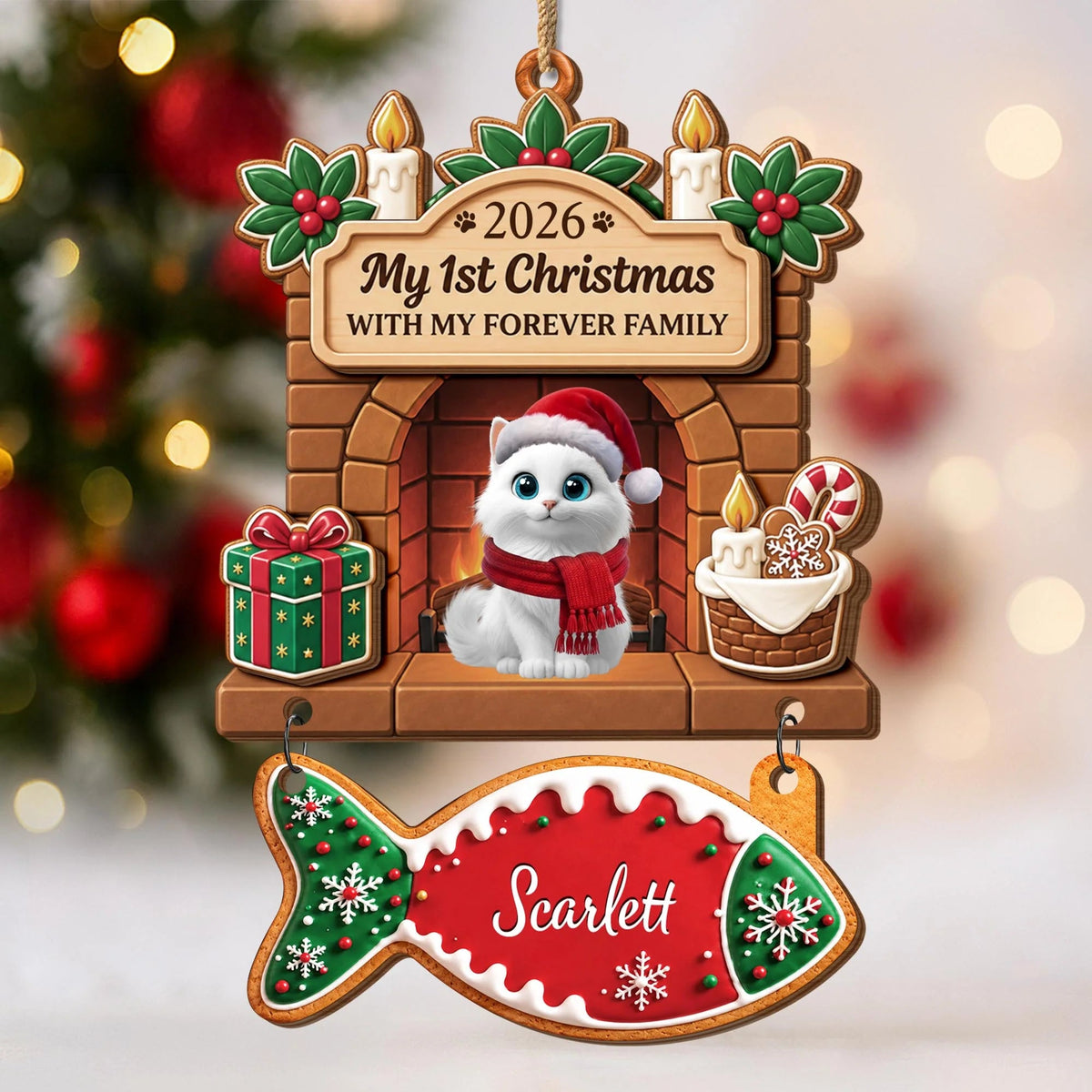 My 1st Christmas With My Forever Family - Personalized Cat Wooden Ornament for Cat Lovers