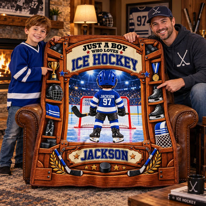 Custom Ice Hockey Blanket For Kids And Youth
