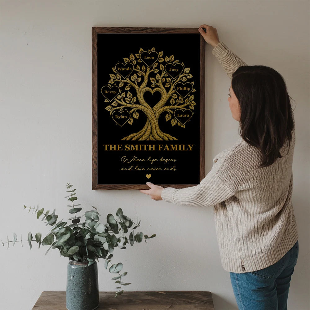 "Where Life Begins" Personalized Family Tree Canvas / Poster - Keepsake Art Gift for Mom and Dad