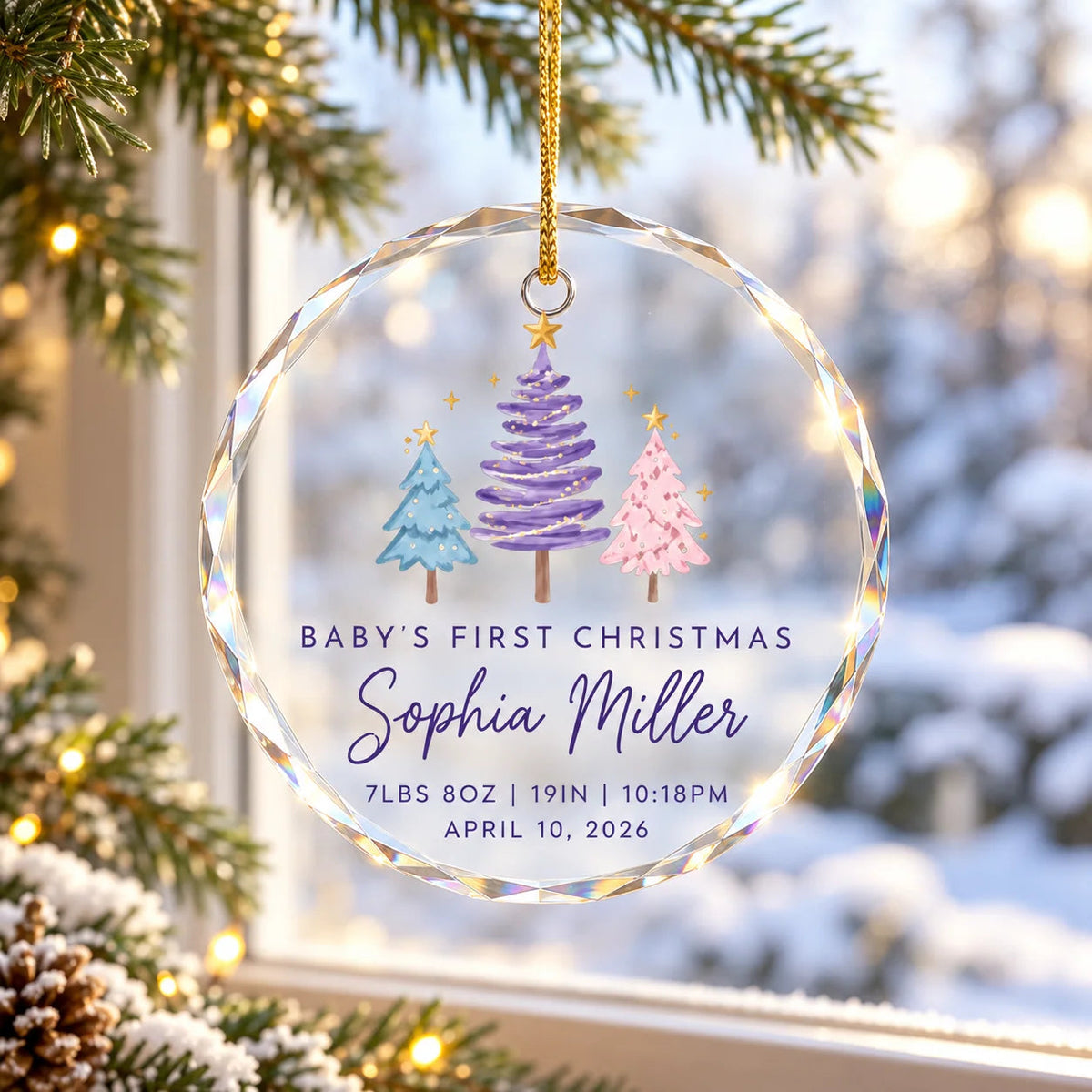 Baby's First Christmas Personalized Glass Ornament - Custom Birth Stats Keepsake Gift