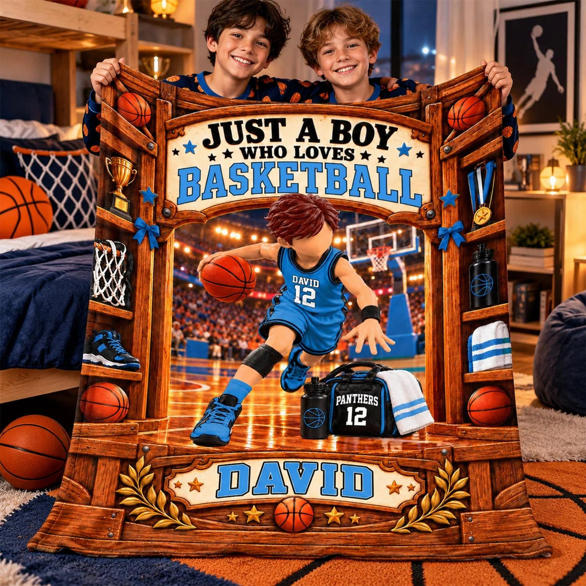 Just A Boy Who Loves Basketball Personalized Blanket - Custom Name Fleece Throw for Son & Basketball Fans