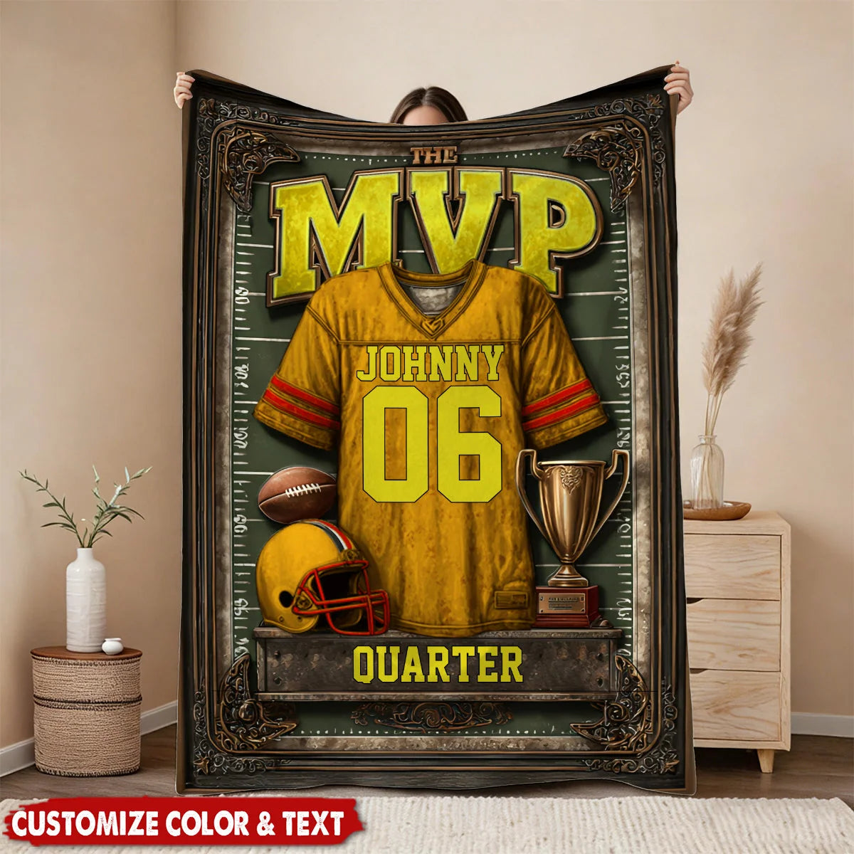Personalized The MVP Football Jersey Custom Name Fleece Blanket
