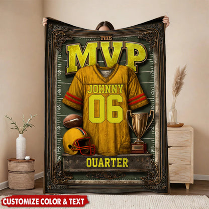 Personalized The MVP Football Jersey Custom Name Fleece Blanket