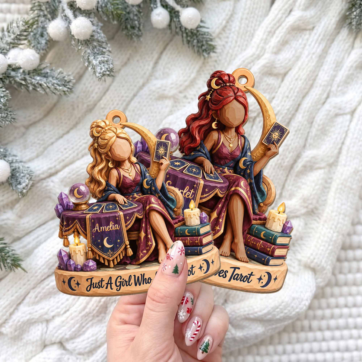Just A Girl Who Loves Tarot Personalized Wood Ornament - Bestie, Witchy Christmas Keepsake Gift