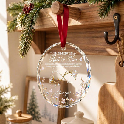 The Bond Between Aunt and Niece Personalized Circle Glass Ornament - Custom Floral Keepsake Christmas Gift