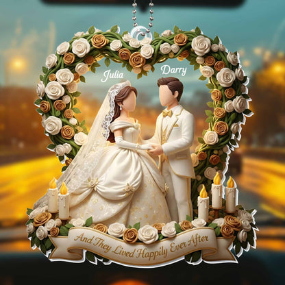 Happily Ever After Personalized Wedding Car Ornament - Custom Bridal Keepsake Gift