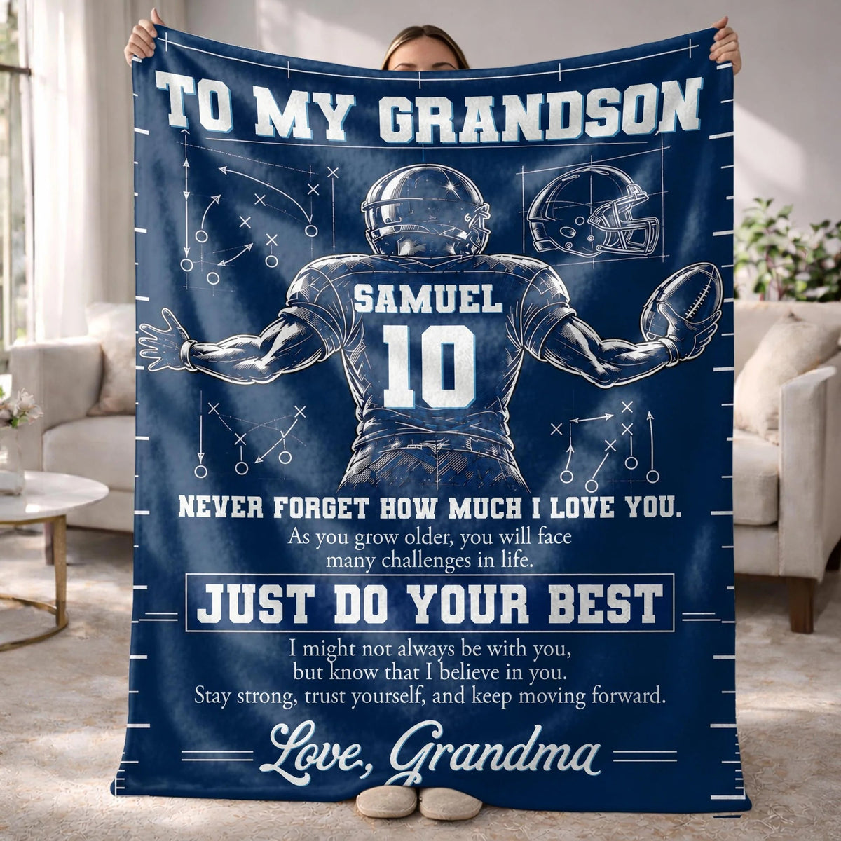 Custom Football Blanket From Grandma For Grandson