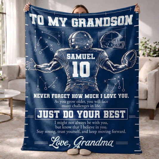 Custom Football Blanket From Grandma For Grandson
