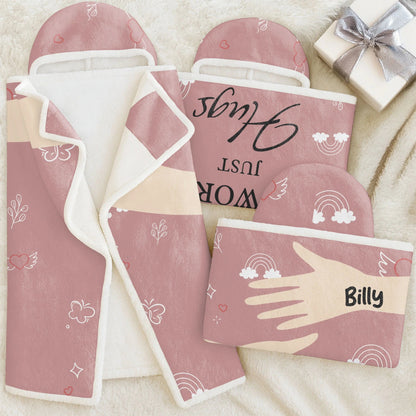 No Words Just Hugs Personalized Blanket with Hood - Custom Memorial Wearable Throw Blanket for Grandma & Family