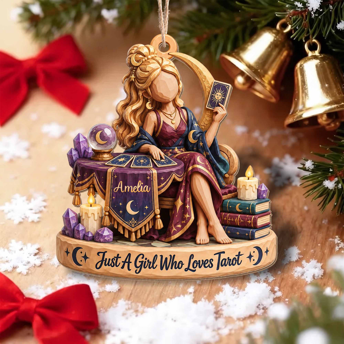 Just A Girl Who Loves Tarot Personalized Wood Ornament - Bestie, Witchy Christmas Keepsake Gift