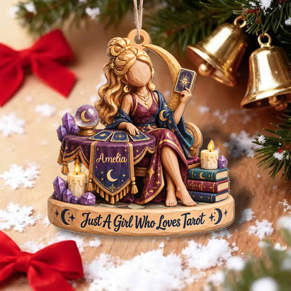 Just A Girl Who Loves Tarot Personalized Wood Ornament - Bestie, Witchy Christmas Keepsake Gift