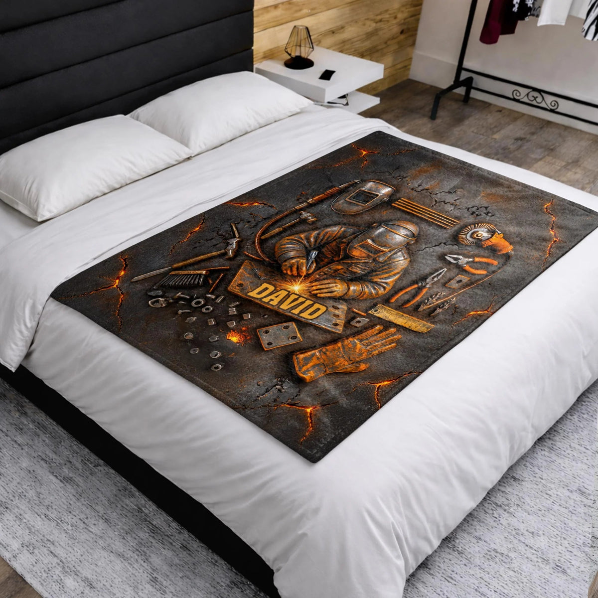 Personalized Hardworking Welder In Action Throw Blanket