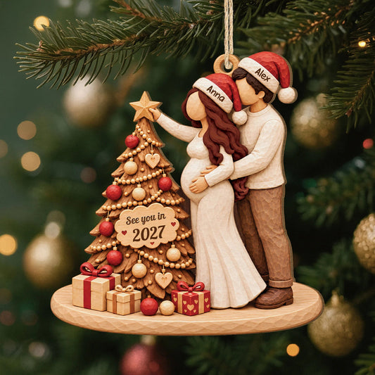 Personalized See You In 2027 Baby Bump Wooden Holiday Ornament