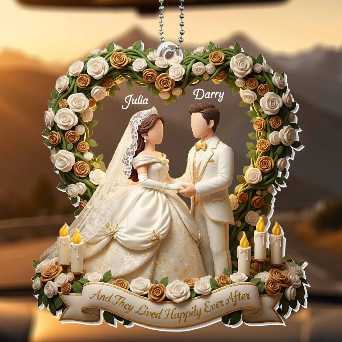 Happily Ever After Personalized Wedding Car Ornament - Custom Bridal Keepsake Gift