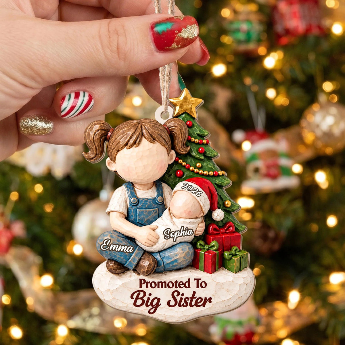 Personalized Promoted to Big Sister Wood Ornament
