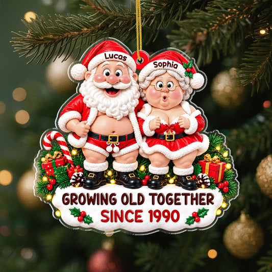 Growing Old Together Personalized Santa Couple Acrylic Ornament - Christmas Keepsake for Husband Wife