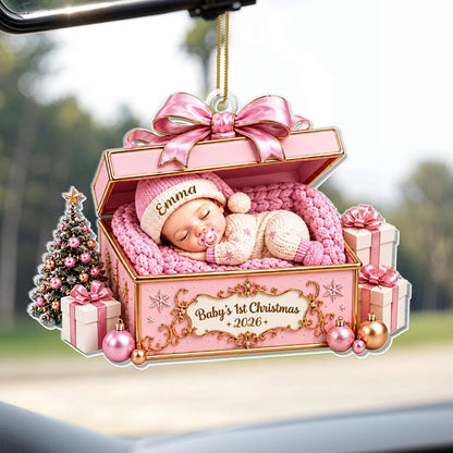 Baby's 1st Christmas Sleeping Baby in Gift Box - Personalized Acrylic Ornament for Newborn Keepsake