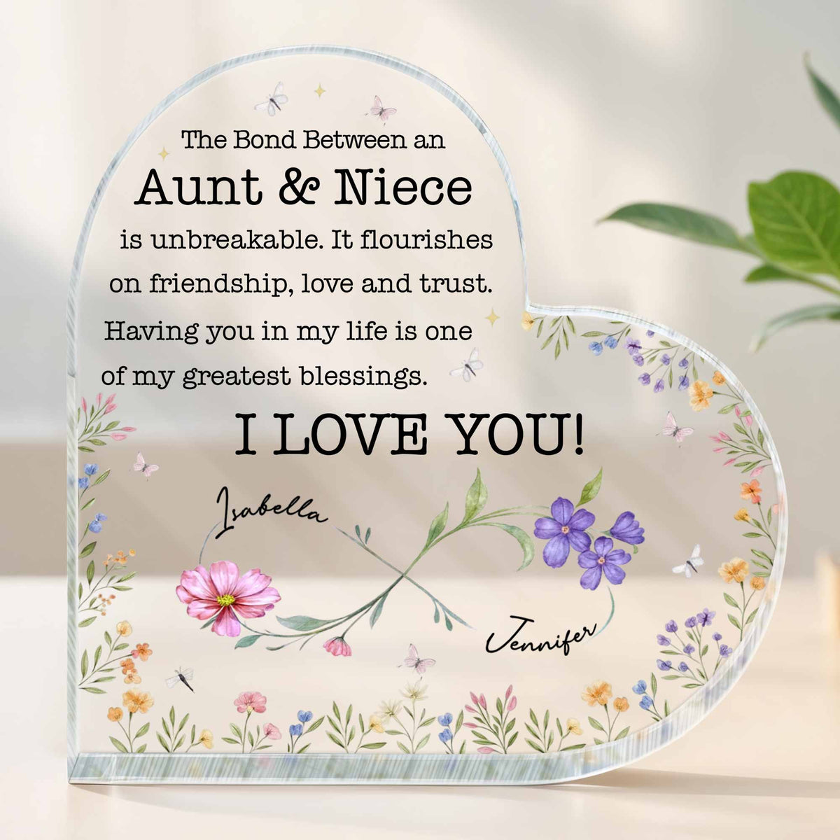 Personalized Aunt And Niece Floral Bond Keepsake Acrylic Plaque