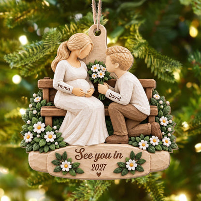 See You in 2027 Personalized Wooden Ornament for Expecting Parents - Custom Baby Bump Keepsake for Christmas