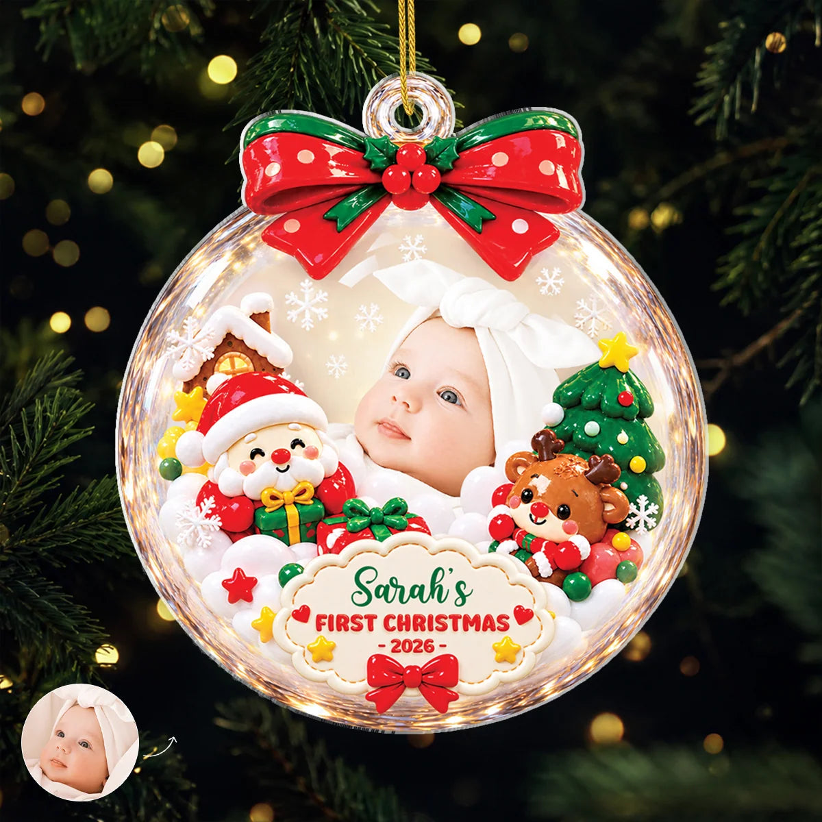 Baby's First Christmas Personalized Photo Acrylic Ornament - Holiday Keepsake Gift for Newborn