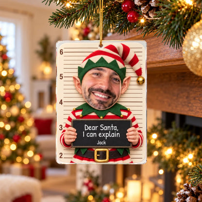 Dear Santa I Can Explain Personalized Christmas Mugshot Ornament - Funny Custom Photo Acrylic Keepsake for Family