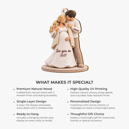 "See You in 2027" Personalized Parents-to-Be Wooden Ornament - Custom Expecting Couple Baby Announcement Keepsake Gift