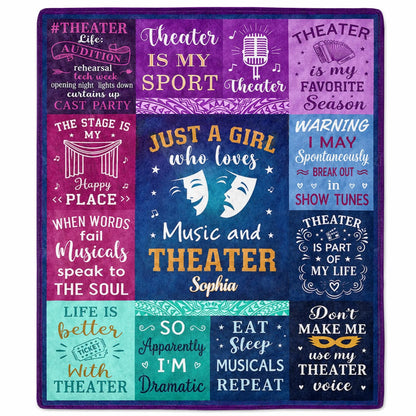 Personalized Just a Girl Who Loves Music and Theater Blanket
