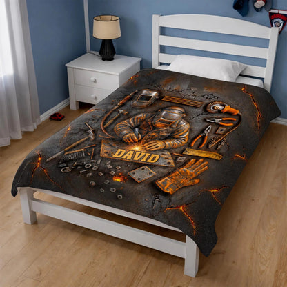 Personalized Hardworking Welder In Action Throw Blanket
