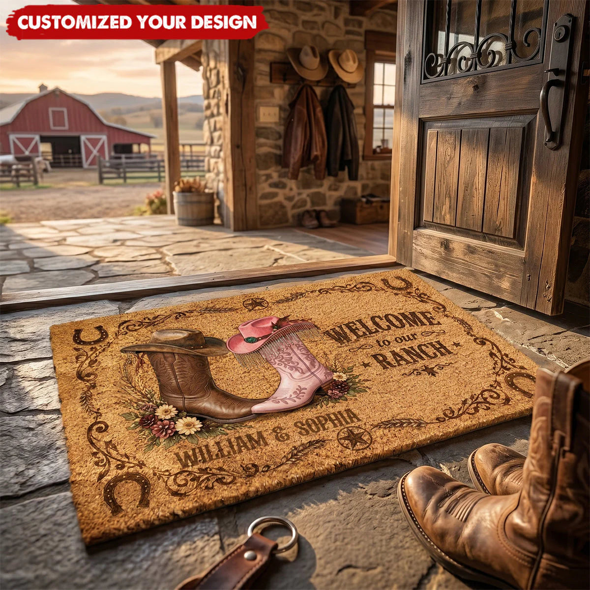 Personalized Welcome Ranch Cowboy Boots Doormat