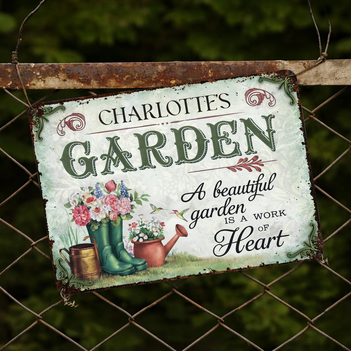 Personalized A Beautiful Garden Work Of Heart Metal Sign