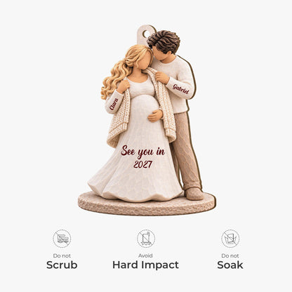 "See You in 2027" Personalized Parents-to-Be Wooden Ornament - Custom Expecting Couple Baby Announcement Keepsake Gift