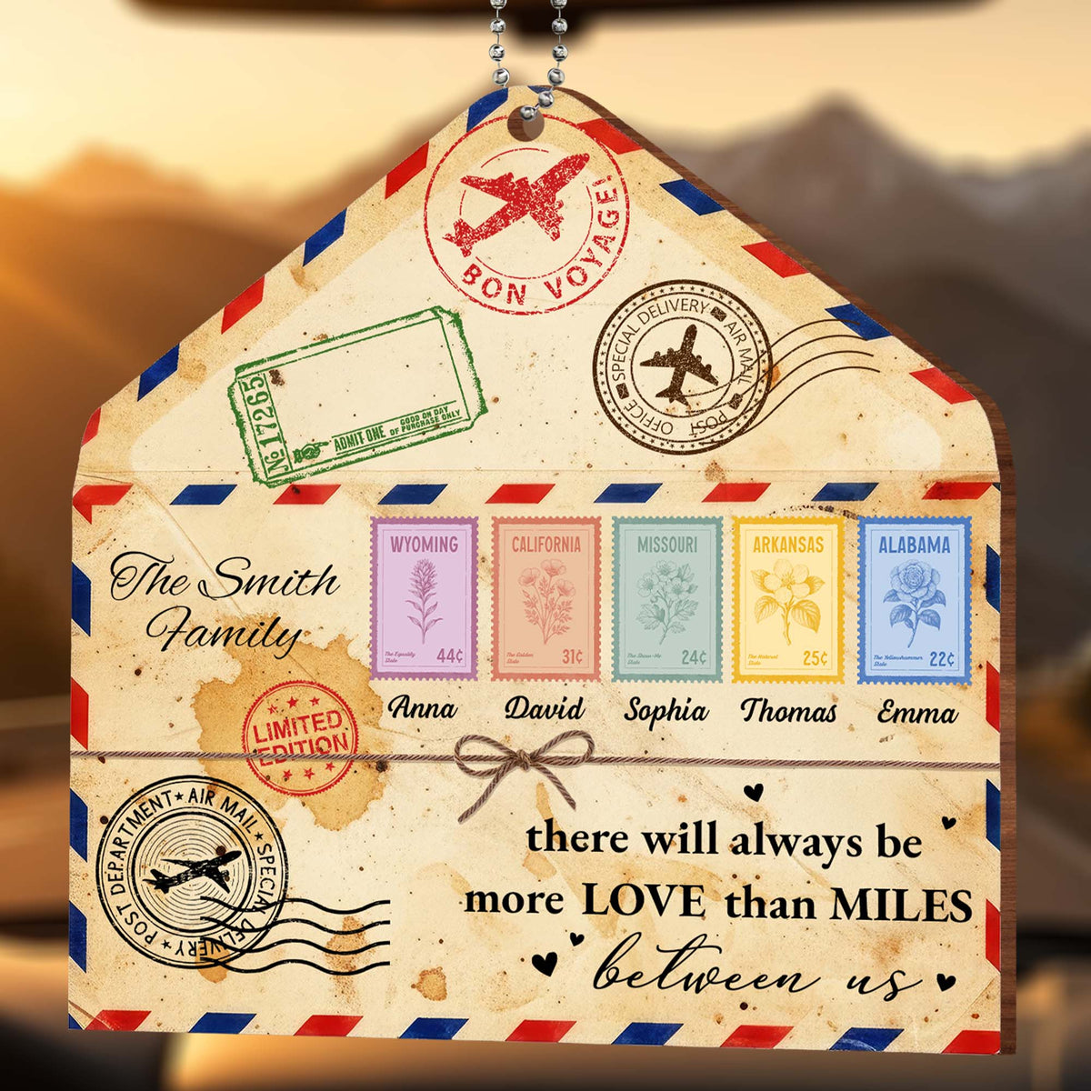 Personalized More Love Than Miles Mail Custom Wooden Ornament