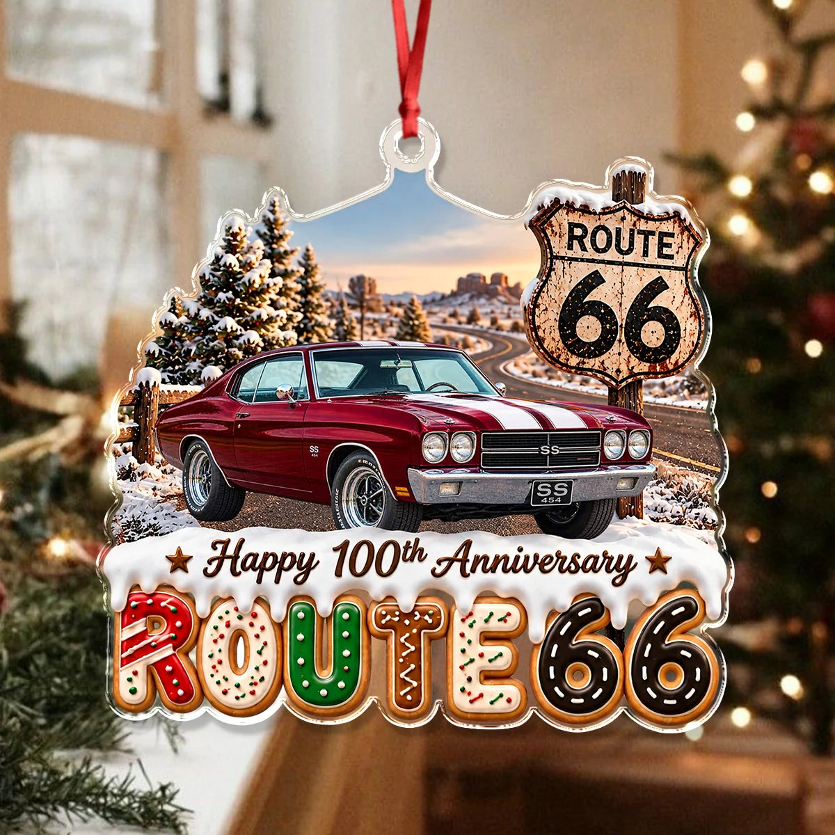 Happy 100th Anniversary Route 66 Personalized Acrylic Ornament - Custom Car Photo Gift for Dad Christmas Keepsake