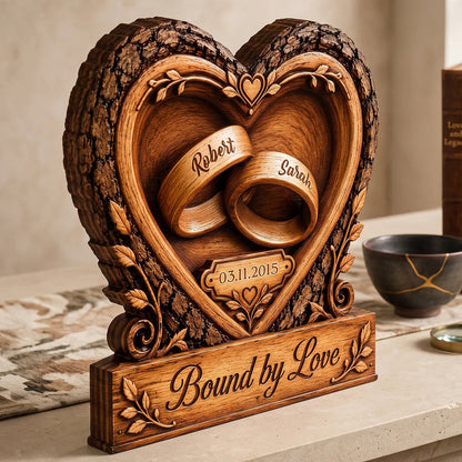 Personalized Bound by Love Wedding Rings Wooden Block