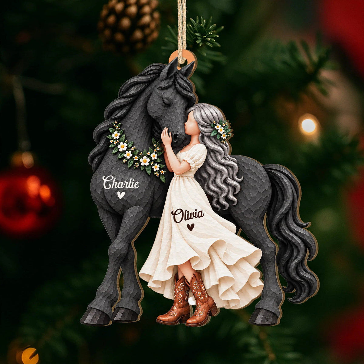 Custom Horse Girl Wooden Ornament - Personalized Christmas Keepsake for Equestrians