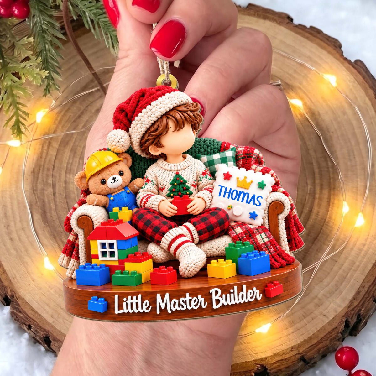 Little Master Builder Personalized Wood Ornament - Son Grandson Christmas Gift
