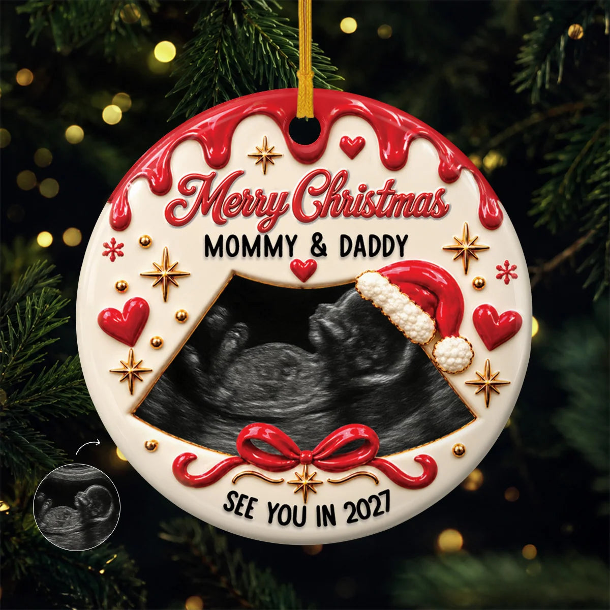 Personalized Merry Christmas Mommy & Daddy Ceramic Ornament