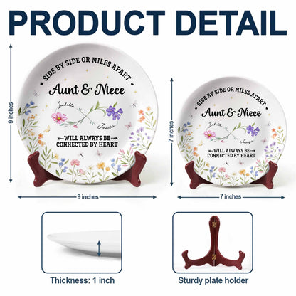 "Side By Side Or Miles Apart" Personalized Ceramic Plate - Keepsake for Aunt and Niece