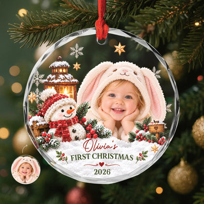Personalized Baby First Christmas Photo Glass Ornament