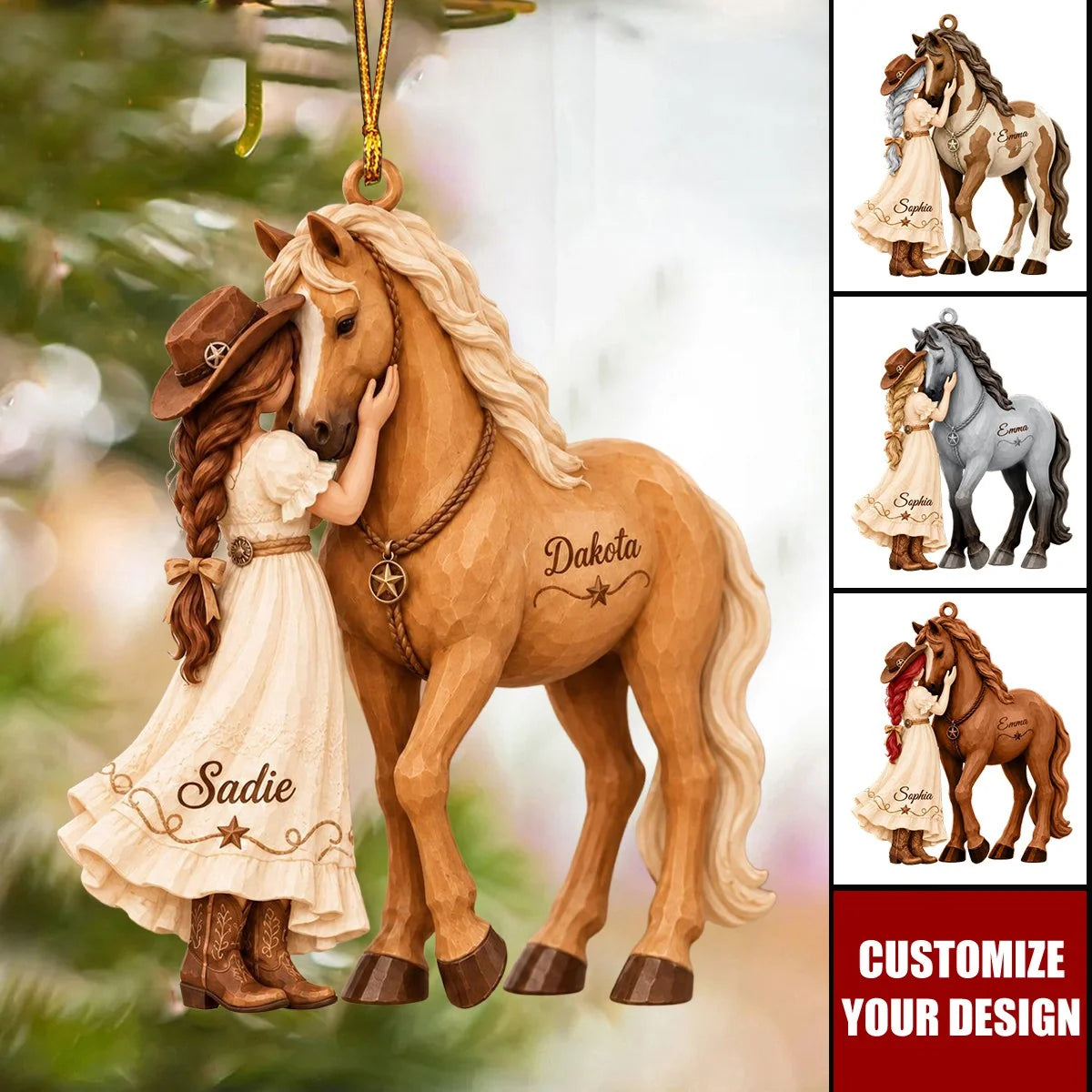 Personalized Horse Christmas Ornament with Girl and Horse Names - Custom Keepsake for Daughter