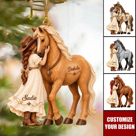 Personalized Horse Christmas Ornament with Girl and Horse Names - Custom Keepsake for Daughter