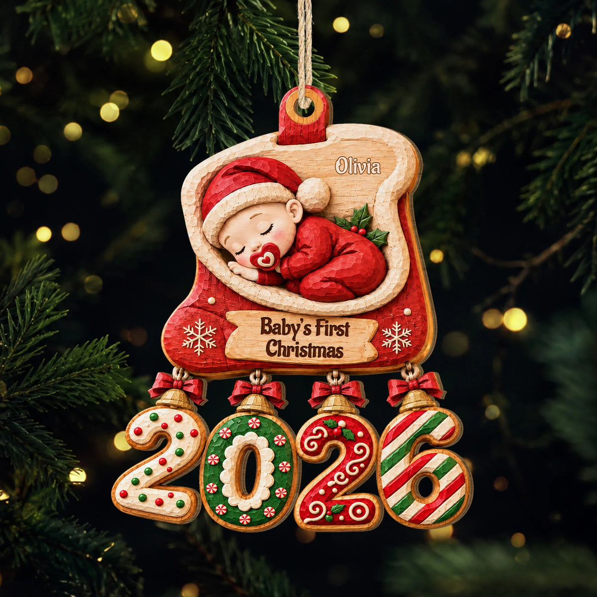Baby's First Christmas Ornament - Personalized Wood Christmas Keepsake Gift for Newborns