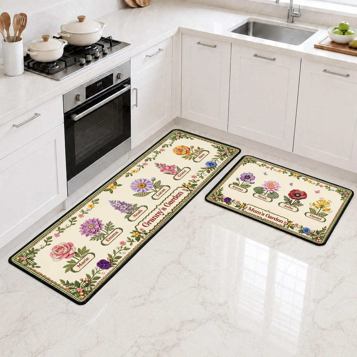 Personalized Granny Garden Birth Month Flower Custom Runner Rug