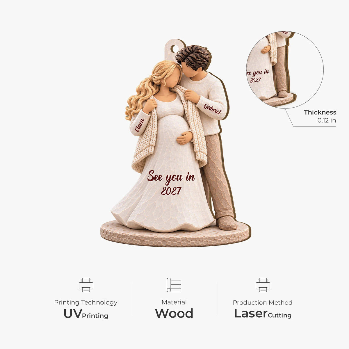 "See You in 2027" Personalized Parents-to-Be Wooden Ornament - Custom Expecting Couple Baby Announcement Keepsake Gift