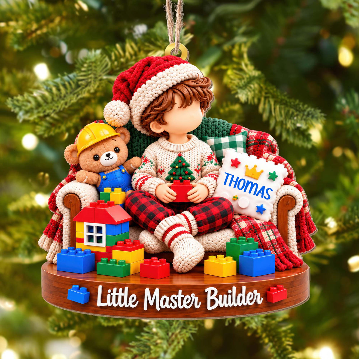 Little Master Builder Personalized Wood Ornament - Son Grandson Christmas Gift