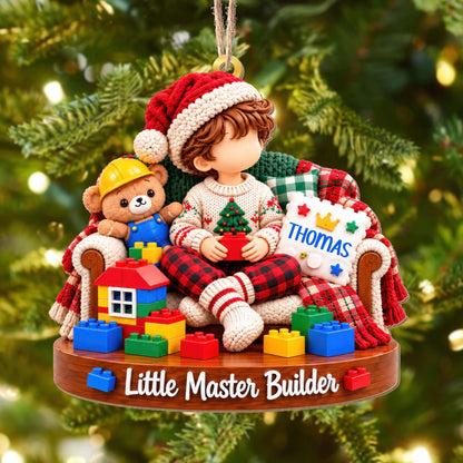 Little Master Builder Personalized Wood Ornament - Son Grandson Christmas Gift