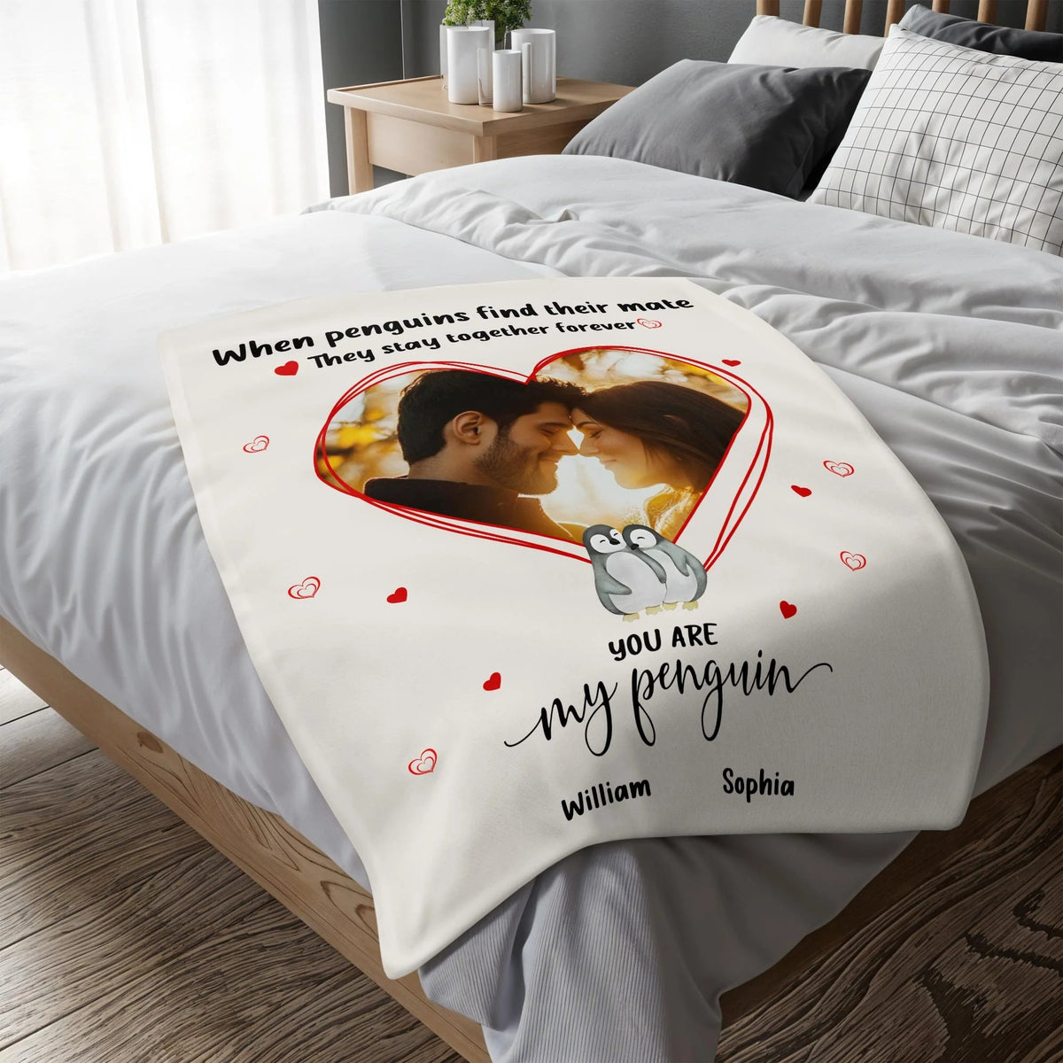 Personalized You Are My Penguin Romantic Couple Blanket