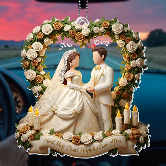 Happily Ever After Personalized Wedding Car Ornament - Custom Bridal Keepsake Gift